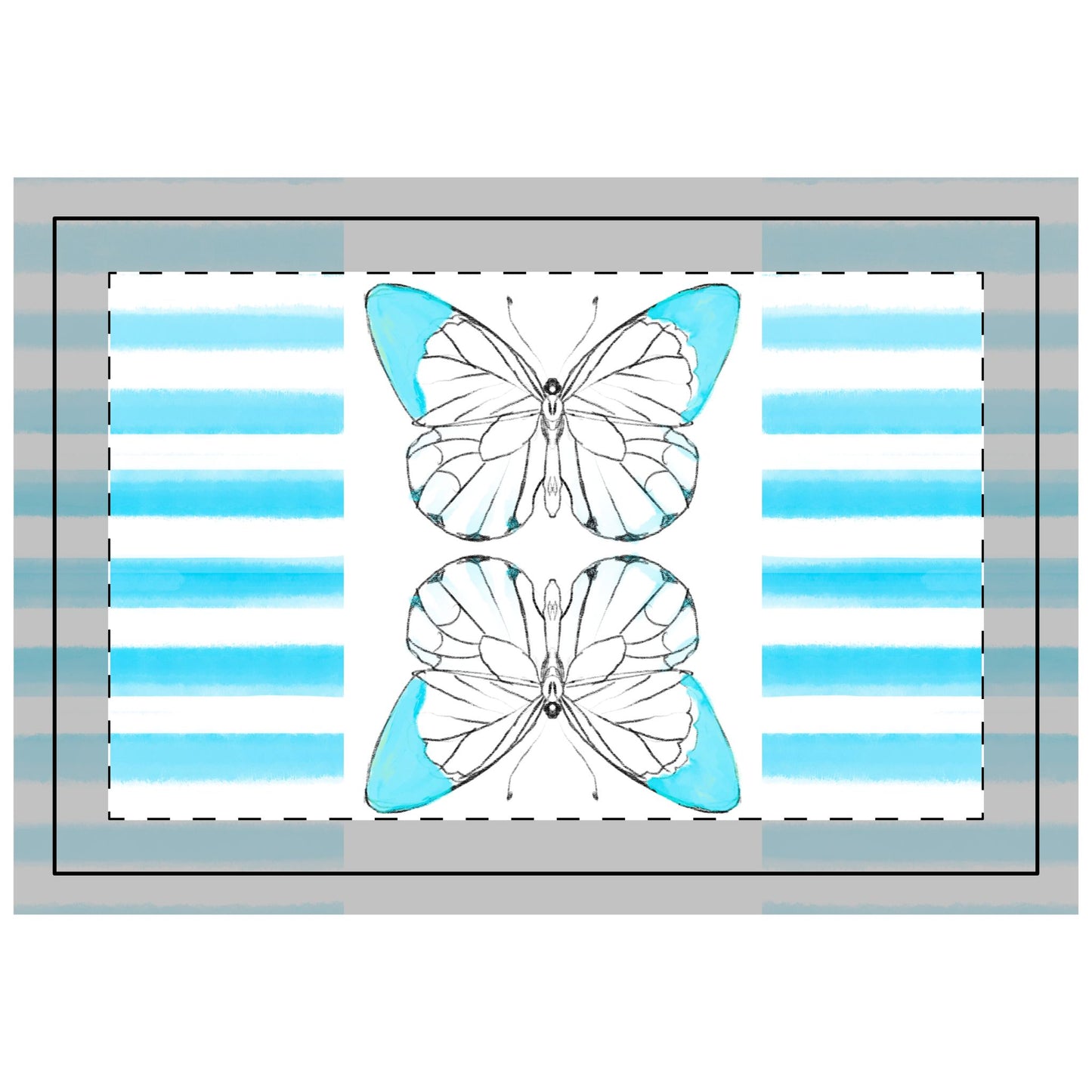 Butterfly Chroma Stripes, Poly Quilted Placemat, Aqua, Fabric Background Bright White