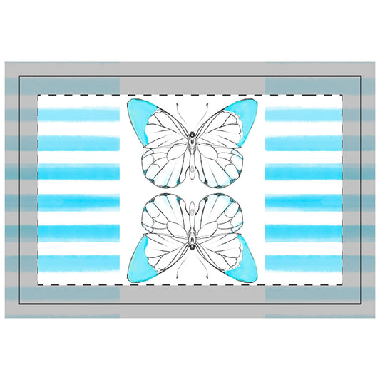 Butterfly Chroma Stripes, Poly Quilted Placemat, Aqua, Fabric Background Bright White