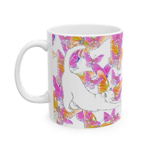 Kitty Flutter Ceramic Mug, Pink/Orange, (11oz, 15oz)
