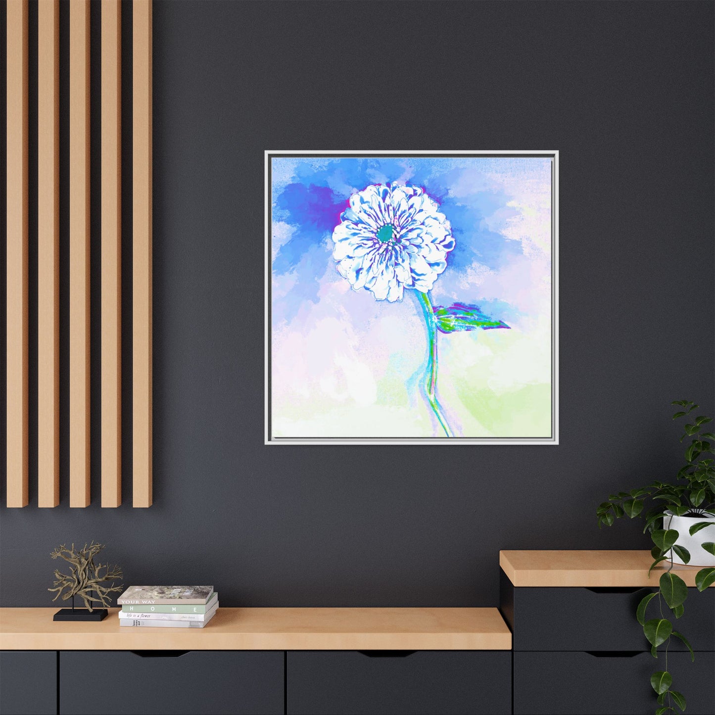 Zinnia Color Splash Matte Canvas Ultramarine Framed
