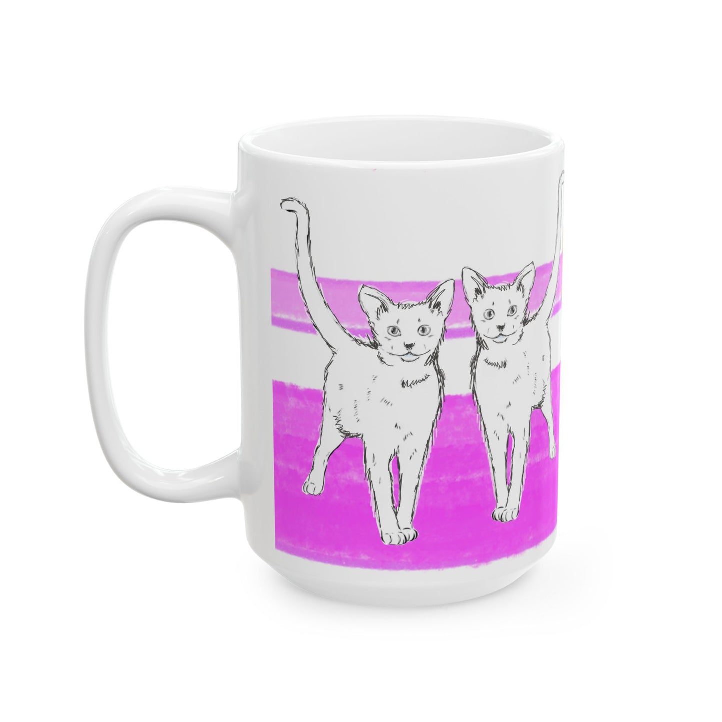 Mega Stripe Kitty Butterfly Flutter Ceramic Mug Purplish Pink