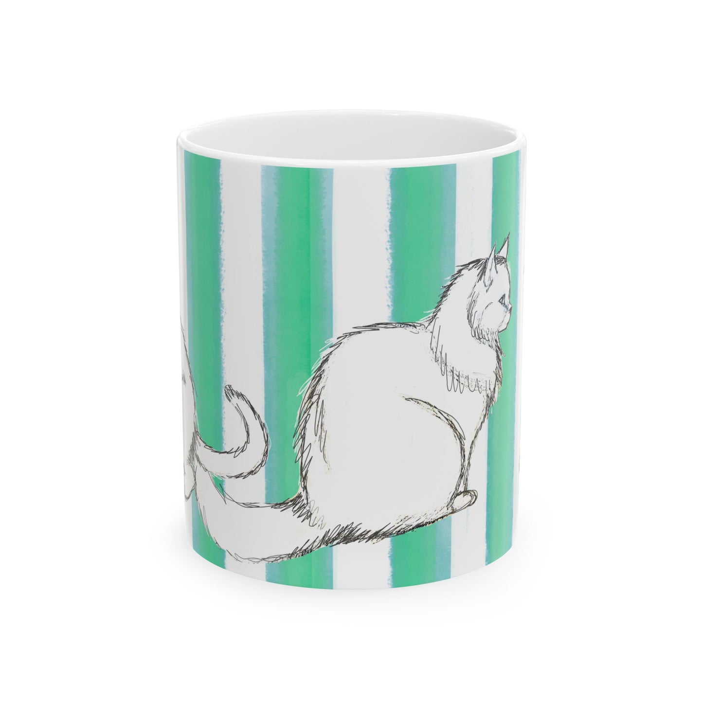 Kitty Fun Mug  with Aqua Green Stripes