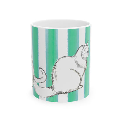 Kitty Fun Mug  with Aqua Green Stripes