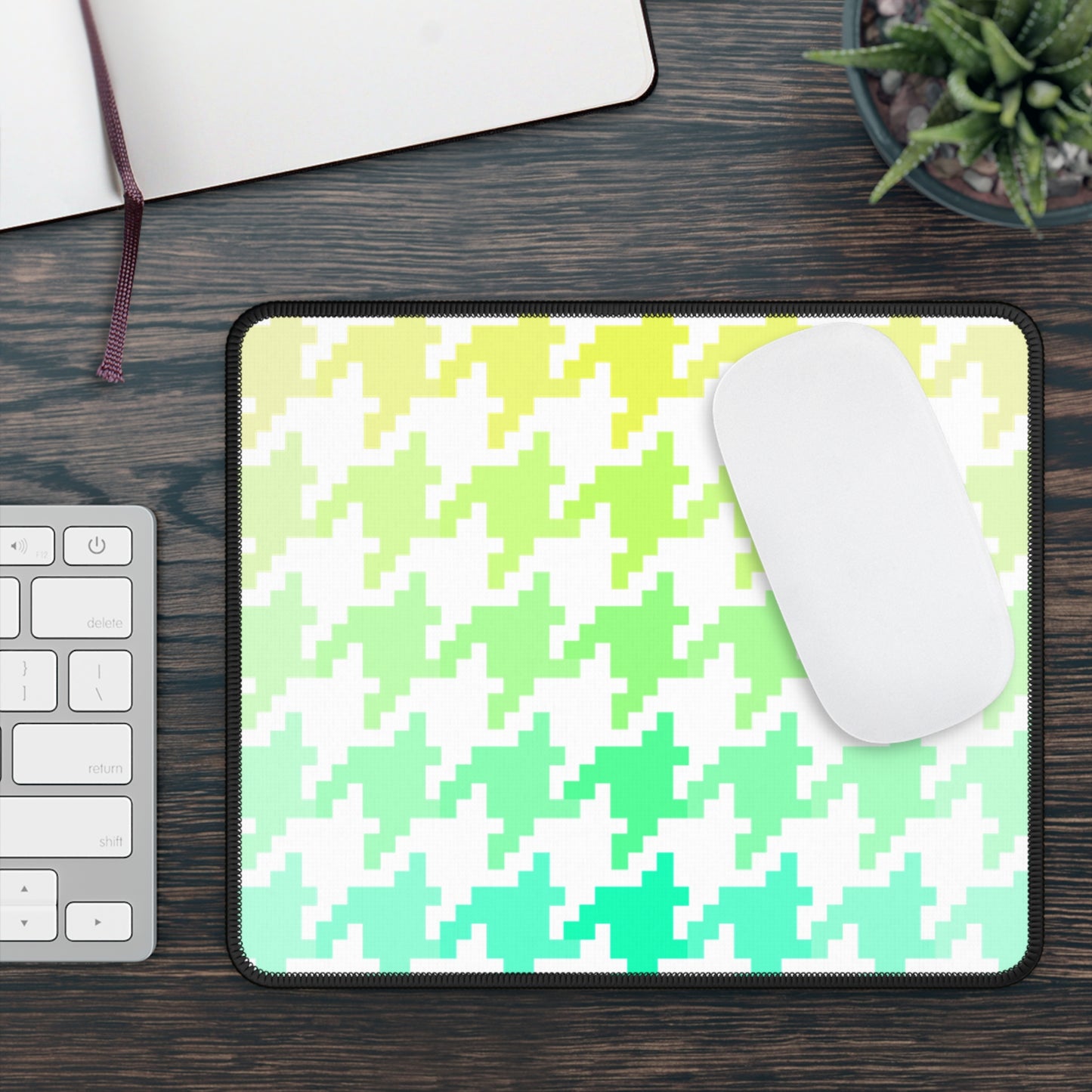 Houndstooth Fun Yellow and Green  Gaming Mouse Pad