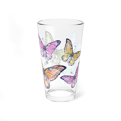 Blossom Whirl  Pint Glass, 16ozl, Largest Butterfly is Orange