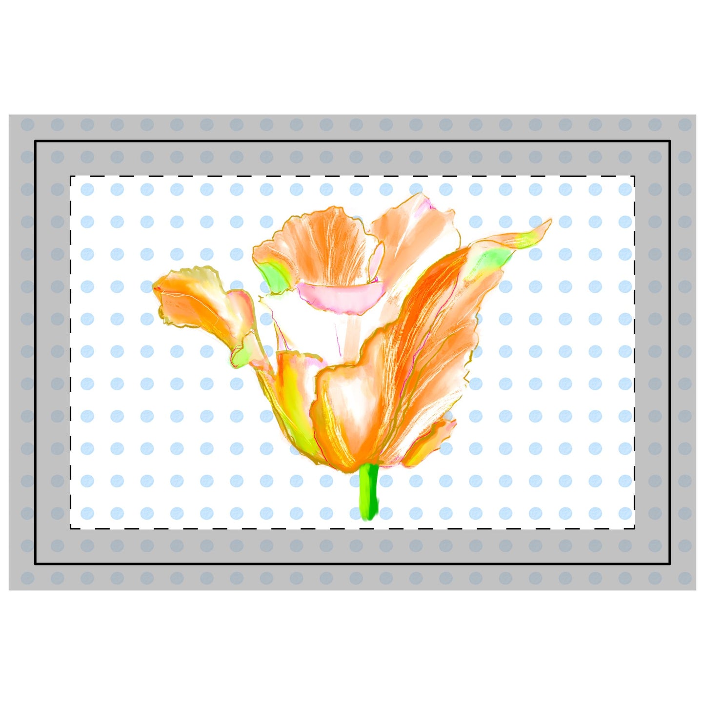Vibrant Tulips Quilted Placemat Small Blue Polka Dot