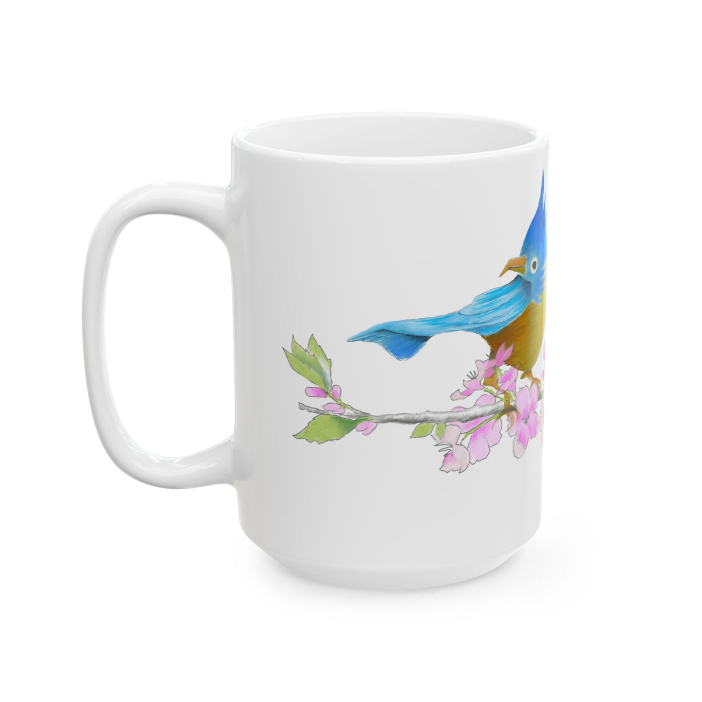 Jolly Birds Ceramic Mug, (11oz, 15oz), Blue