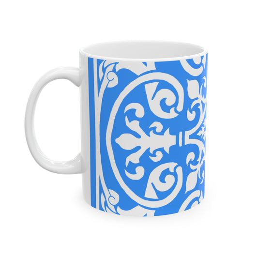 Scrollwork Ceramic Mug Cornflower Blue