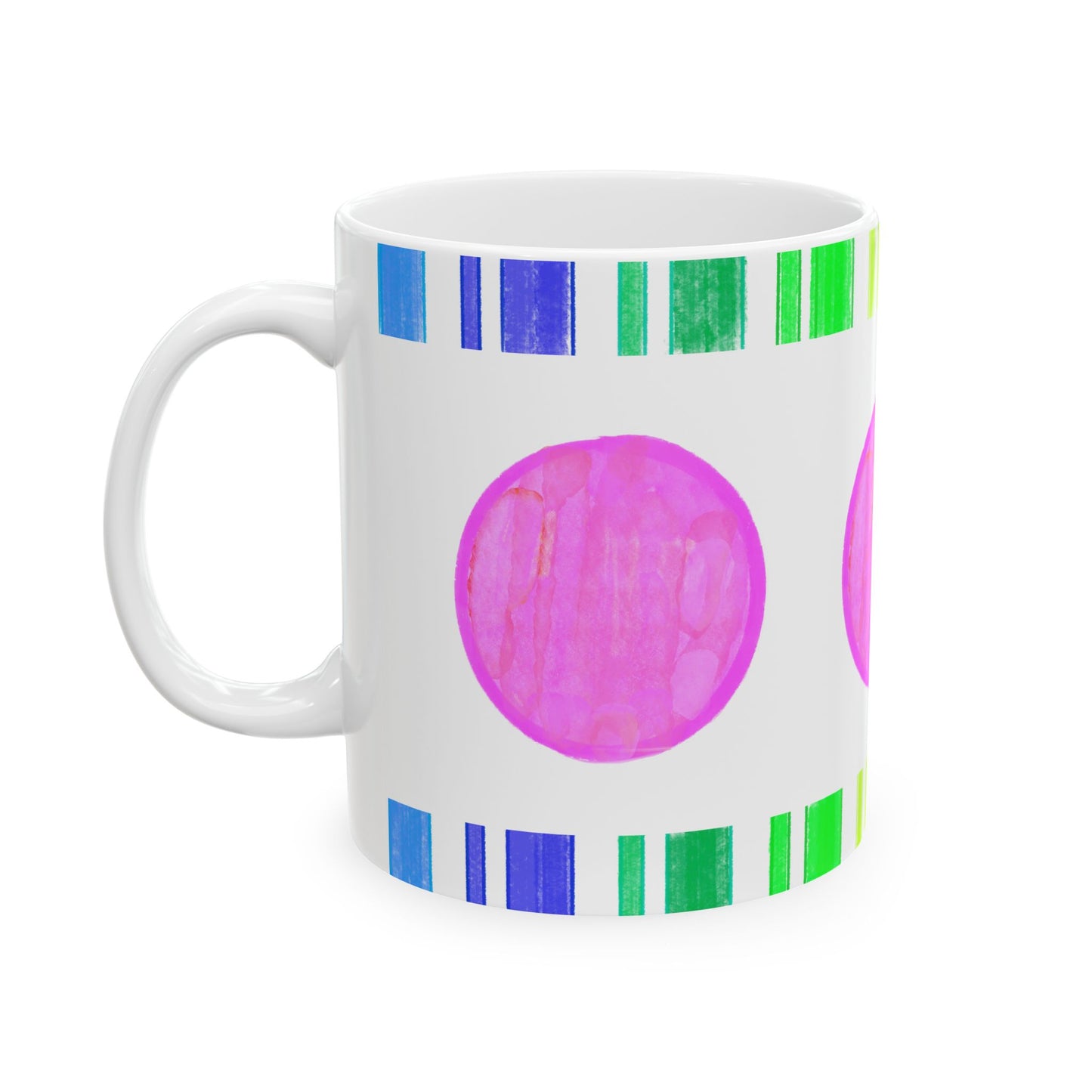 Mega Dot & Stripes Pink Ceramic Mug, (11oz, 15oz)