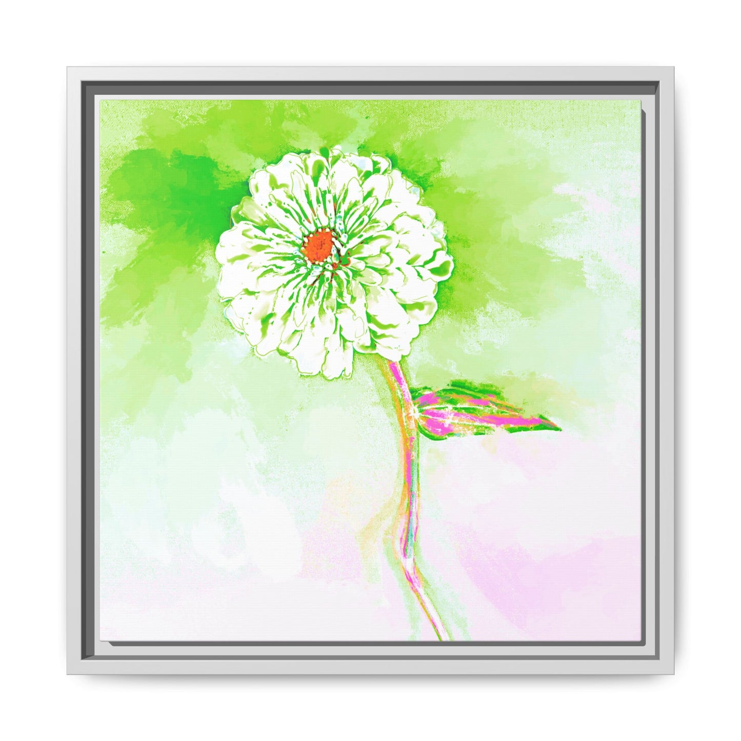 Zinnia Color Splash Matte Canvas Yellow Green Framed