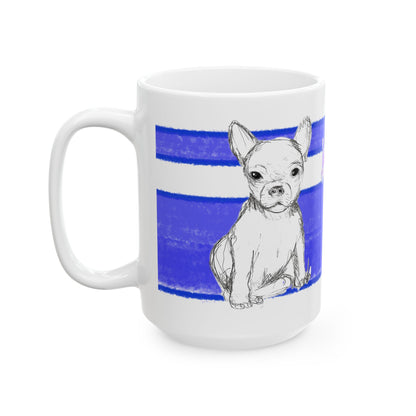 Mega Stripe Dogi Butterfly Flutter Ceramic Mug, (11oz, 15oz), Ultramarine Chihuahua