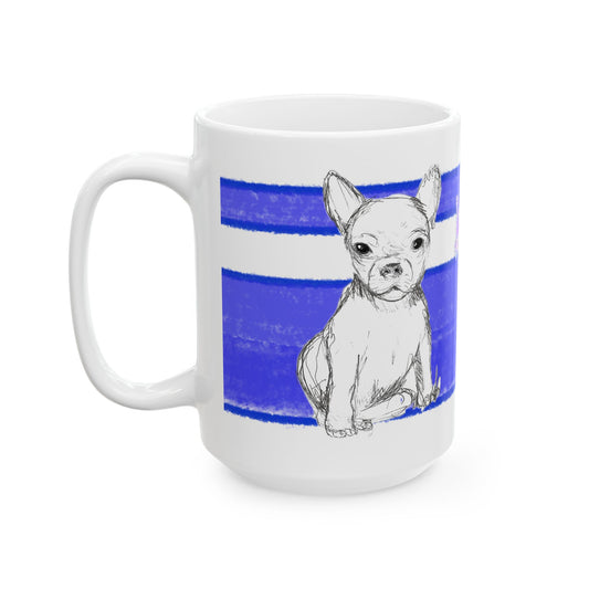 Mega Stripe Dogi Butterfly Flutter Ceramic Mug, (11oz, 15oz), Ultramarine Chihuahua