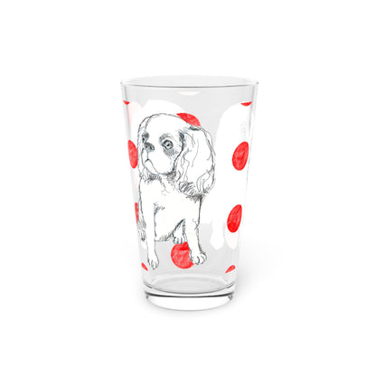 Dogi Fun and Polka Dots Pint Glass in Red, Cocker Spaniel, 16oz