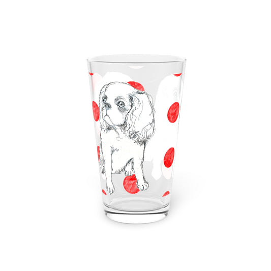 Dogi Fun and Polka Dots Pint Glass in Red, Cocker Spaniel, 16oz