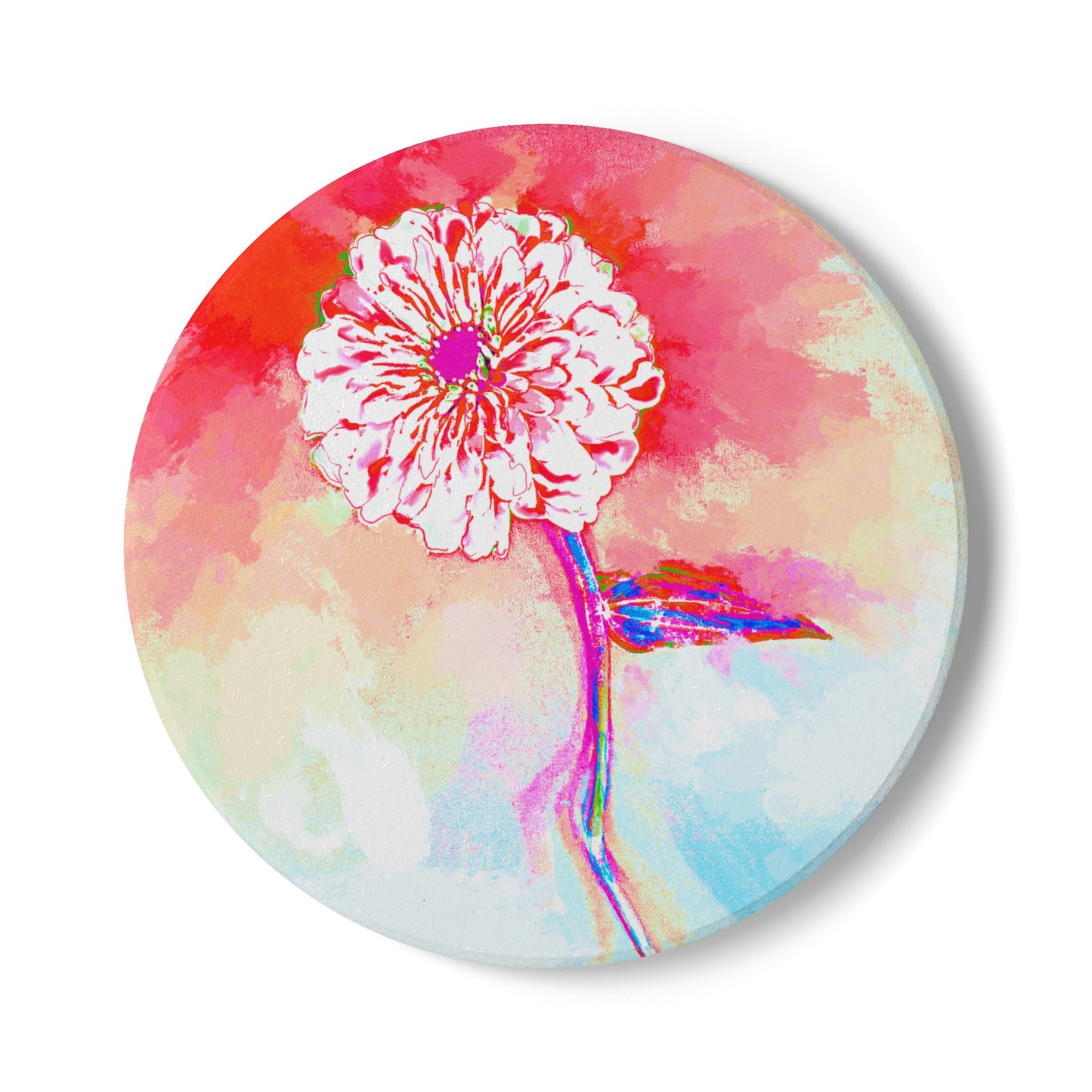 Zinnia Ceramic Coaster, Red