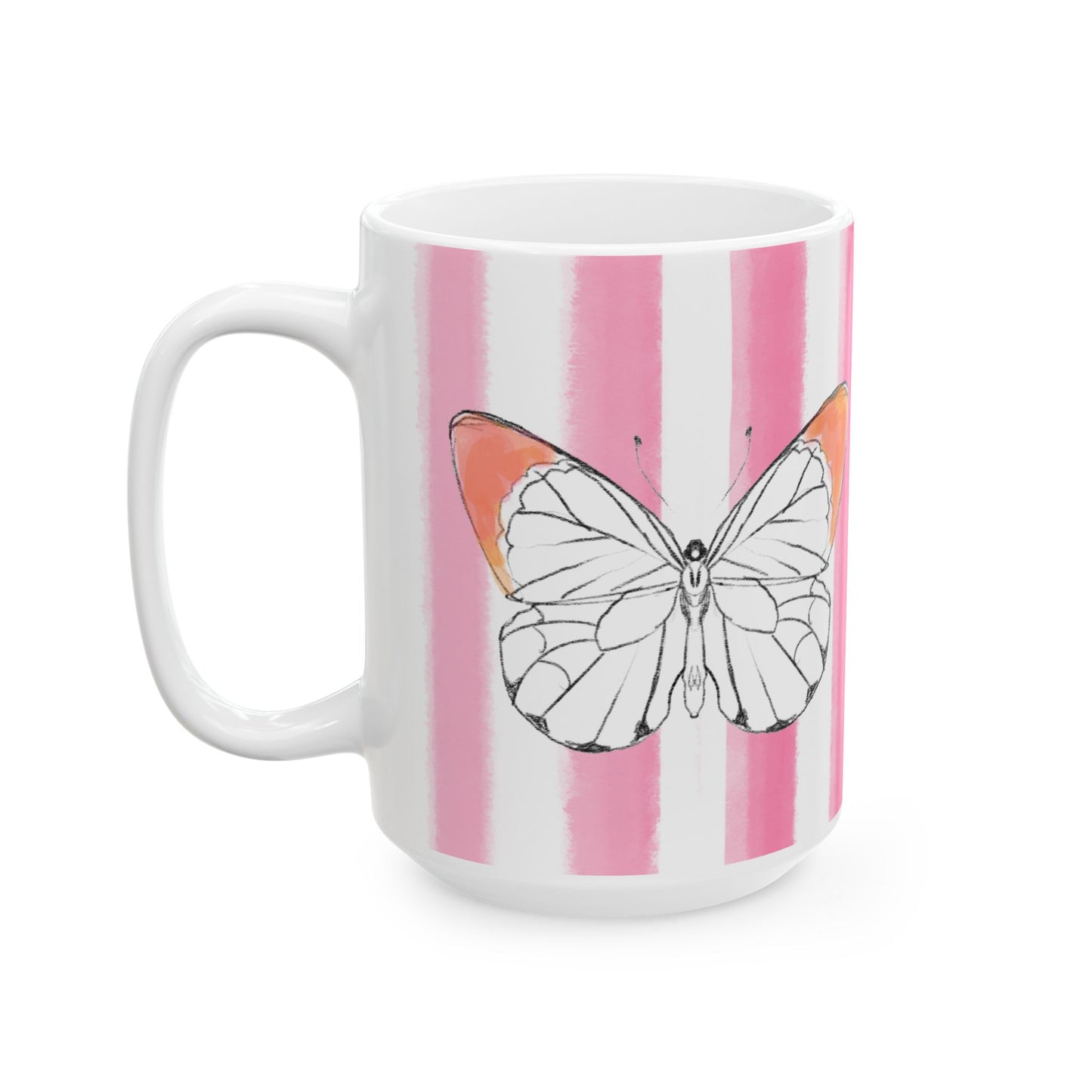 Butterfly Chroma Ceramic Mug in Orange with Pink Stripes, 11oz