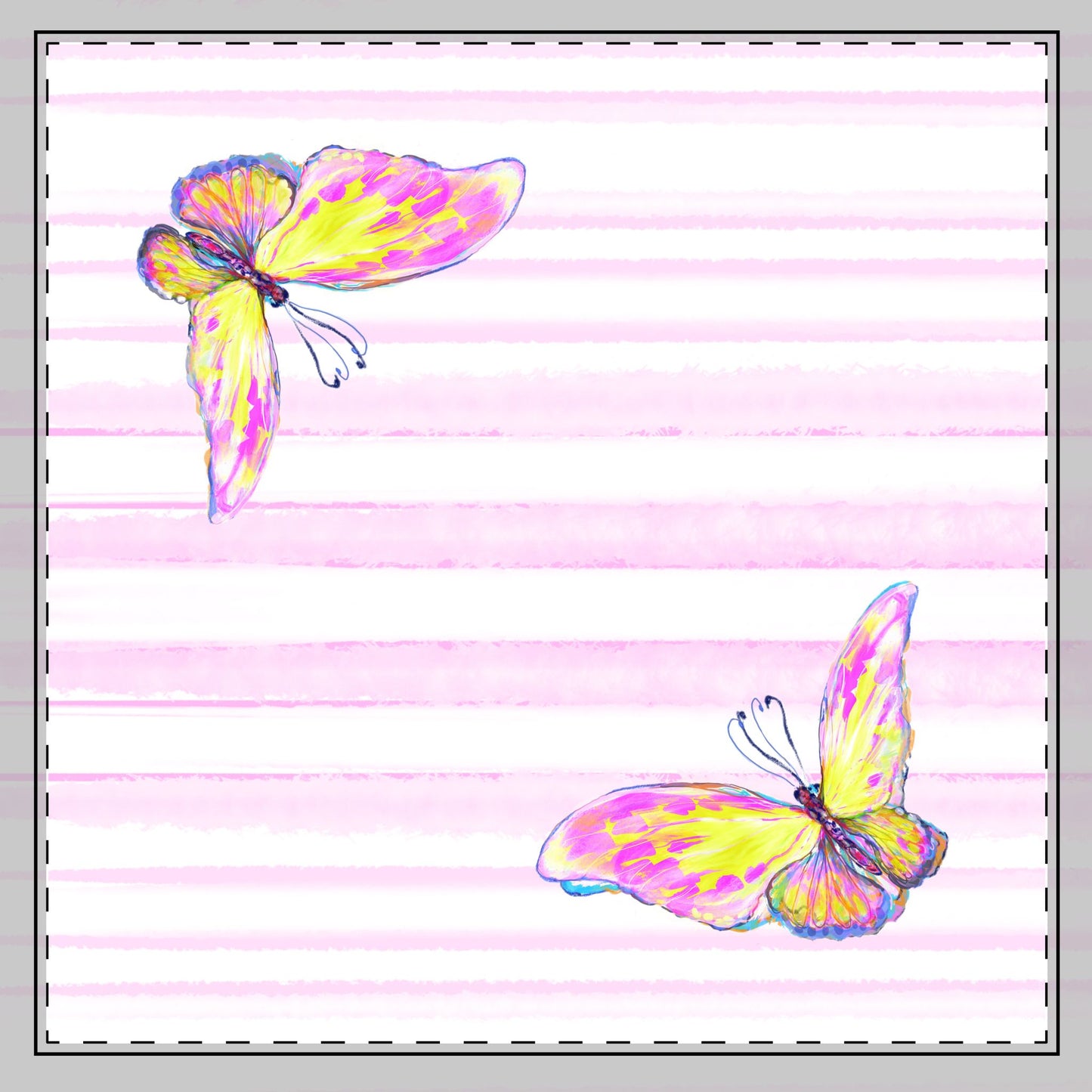 Butterfly Blossom Whirl Cotton Twill Napkin, Pink/Yellow, Fabric Background Creamy White, #3