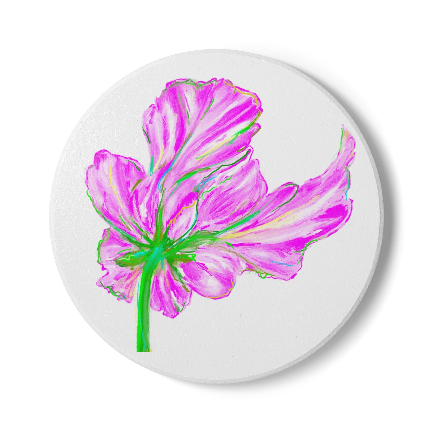 Tulip Love Ceramic Coaster in Light Pink