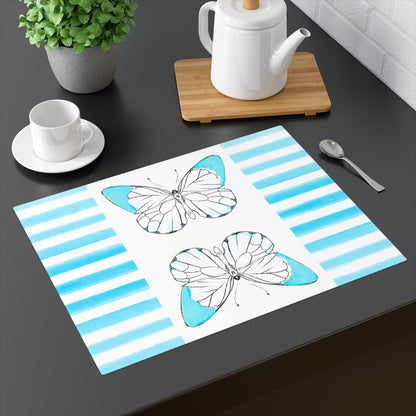 Butterfly Chroma Stripe Placemat, 1pc, Aqua, Cotton, ( Fabric Background Creamy White)