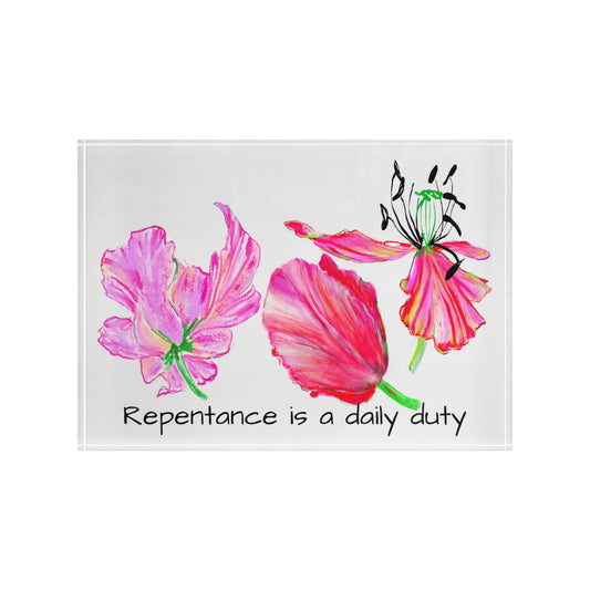Art Decor Dancing Tulips Acrylic Art Block   3 Red-Pink Tulip  Repentance is a daily duty