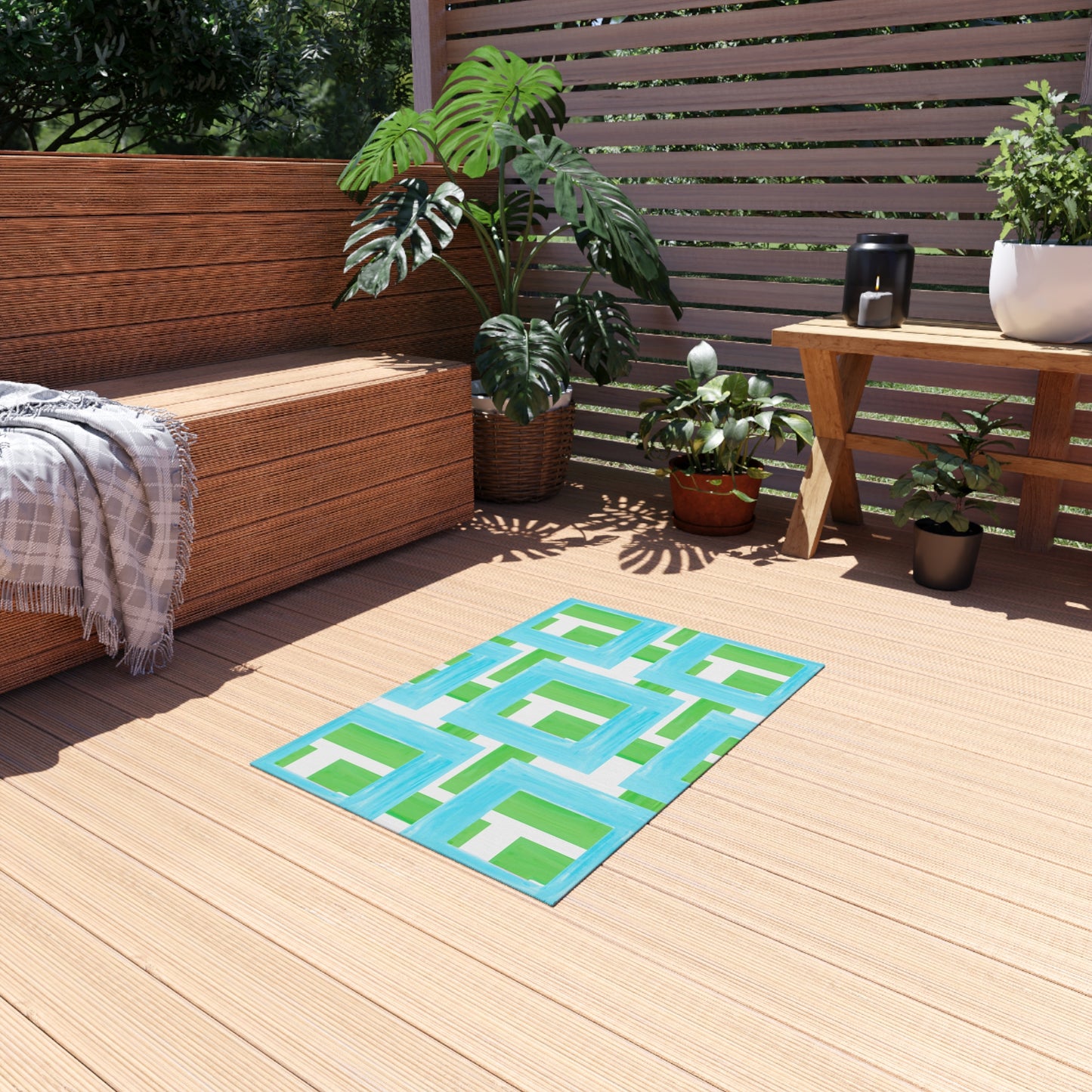 Indoor/Outdoor Rug Color Blocks Green & Aqua