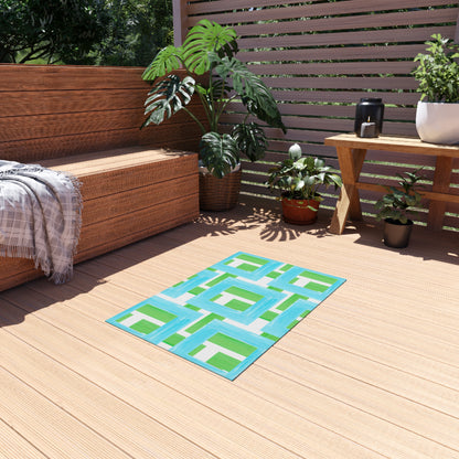 Indoor/Outdoor Rug Color Blocks Green & Aqua