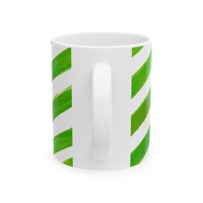 Diagonal Stripe Ceramic Mug in Medium Green, 11oz