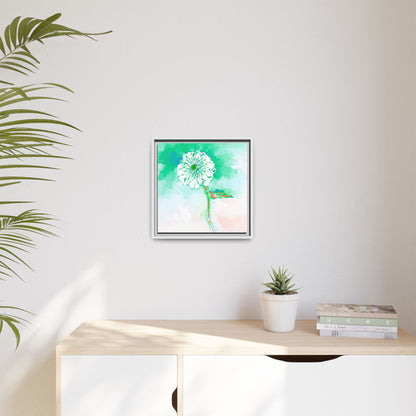 Zinnia Color Splash Matte Canvas Green Framed