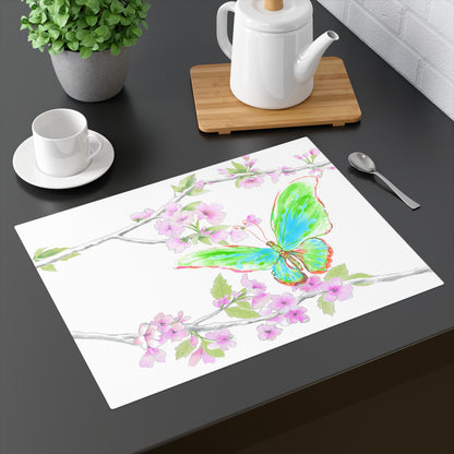 Butterfly Blossom Glide Cotton Twill Placemat, Creamier White, 1pc. Green