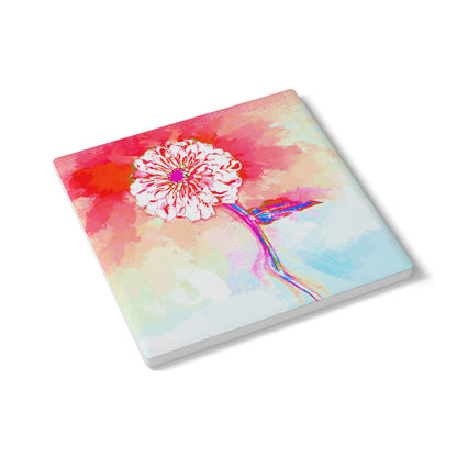 Zinnia Ceramic Coaster, Red