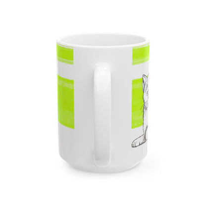 Mega Stripe Kitty Butterfly Flutter Ceramic Mug Lime