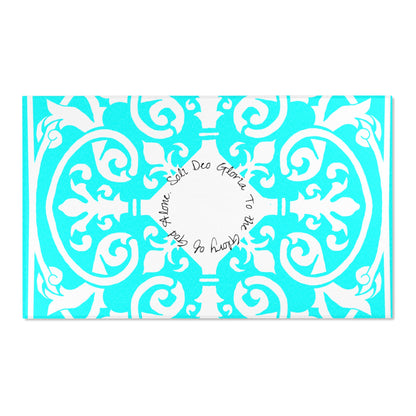 Scrollwork Indoor/Outdoor Rug Aqua "Soli Deo Gloria..."