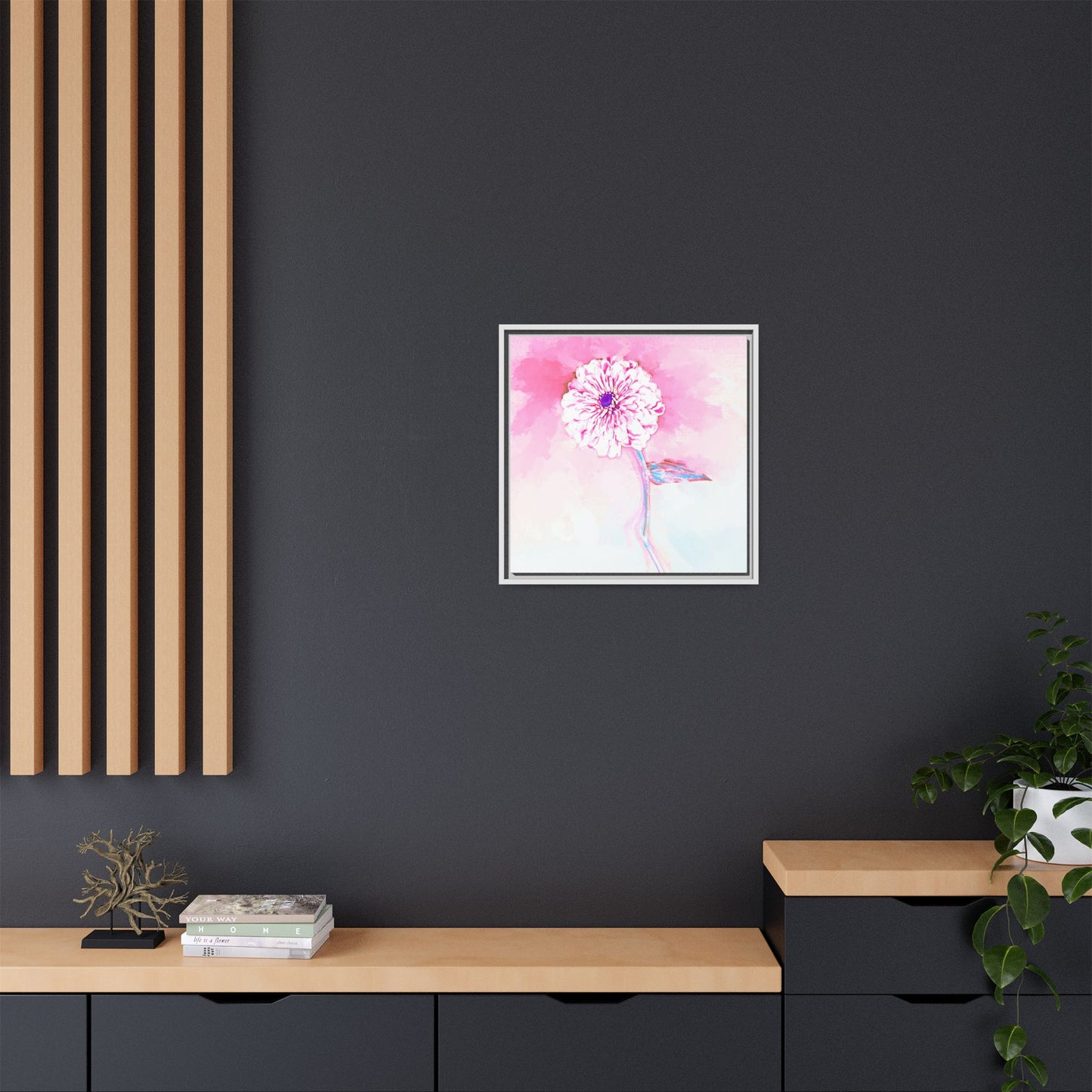 Zinnia Color Splash Matte Canvas Light Pink Framed