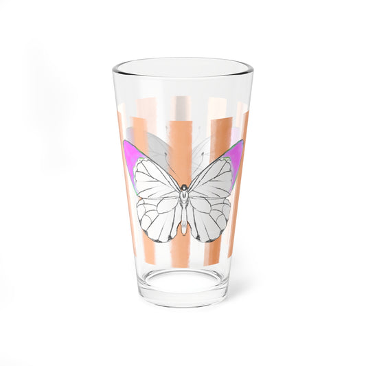 Pint Glass, 16oz Watercolor Stripes & Butterflies