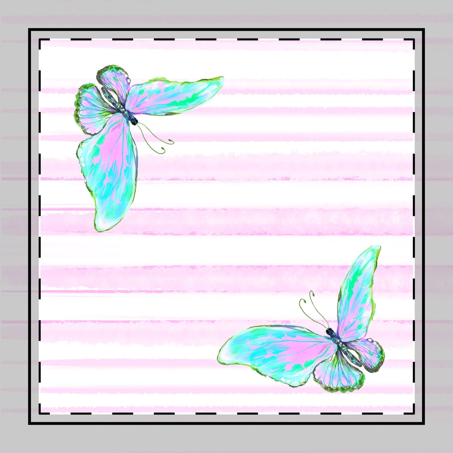 Butterfly Blossom Whirl Poly Twill Napkin, Blue, Fabric Background Bright White, #7