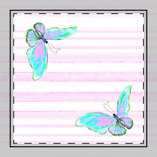 Butterfly Blossom Whirl Poly Twill Napkin, Blue, Fabric Background Bright White, #7