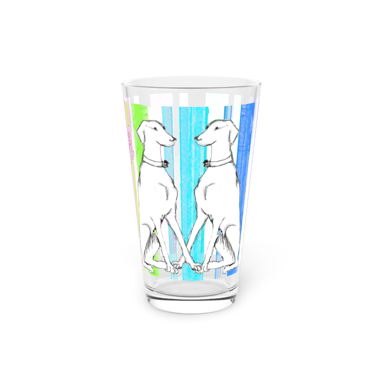 Dogi Butterfly Flutter Watercolor Stripes Pint Glass, 16oz (Multi-color), tall Dog