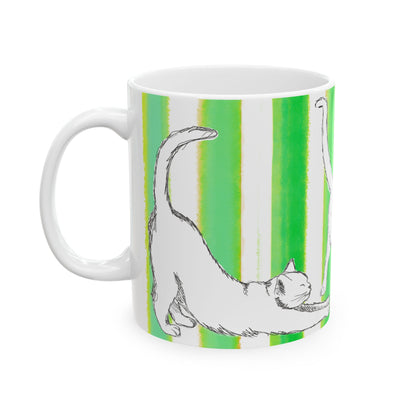 Kitty Fun Mug with Dark Green Stripes
