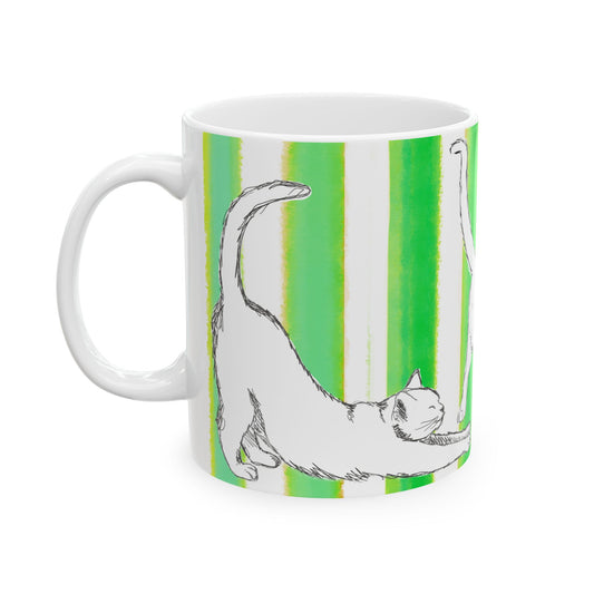 Kitty Fun Mug with Dark Green Stripes