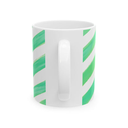 Diagonal Stripe Ceramic Mug in Fresh Green, 11oz