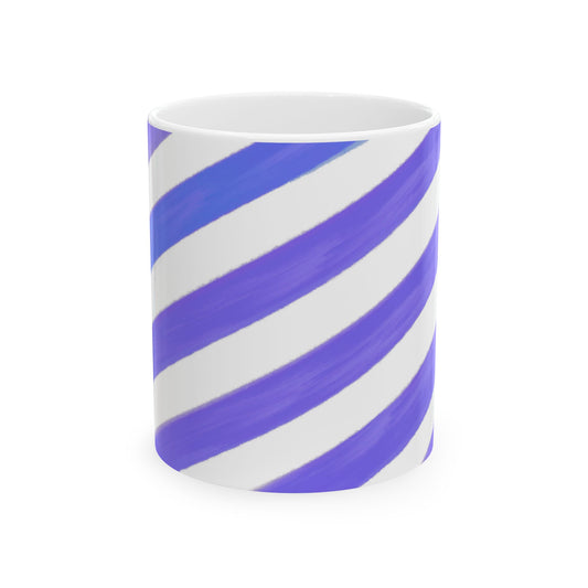 Diagonal Stripe Ceramic Mug In Periwinkle, 11oz