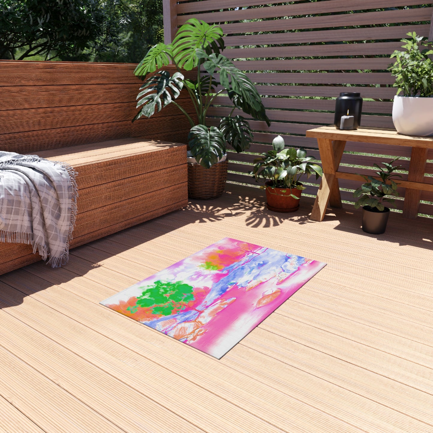Joyful Landscapes Indoor/Outdoor Rug, Raspberry Pink and Green