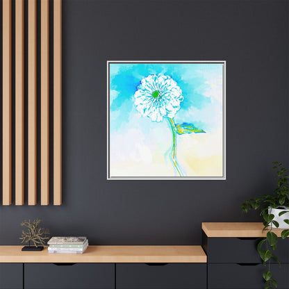 Zinnia Color Splash Matte Canvas Aqua Framed