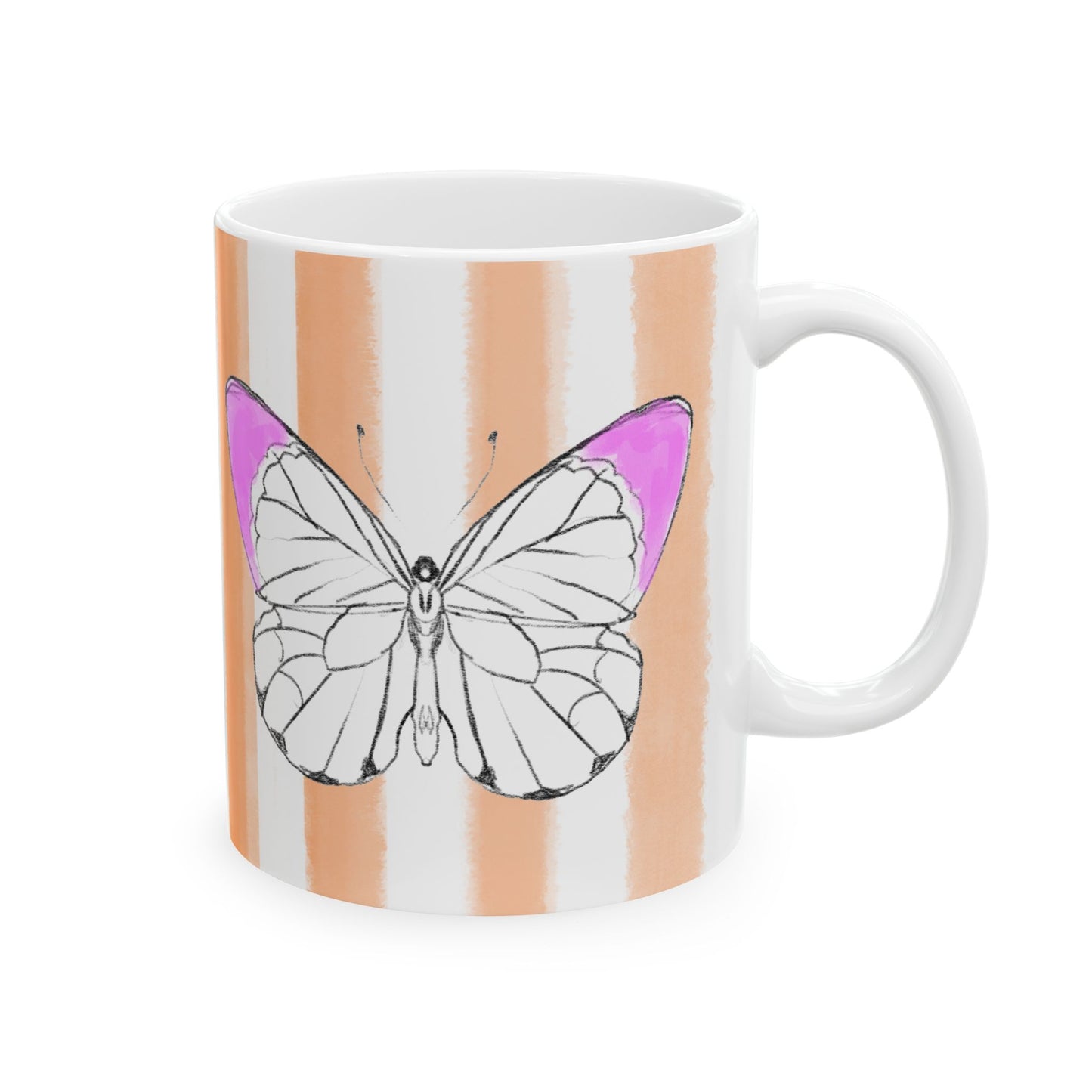 Butterfly Chroma Ceramic Mug in Lavender with Orange Stripes, 11oz