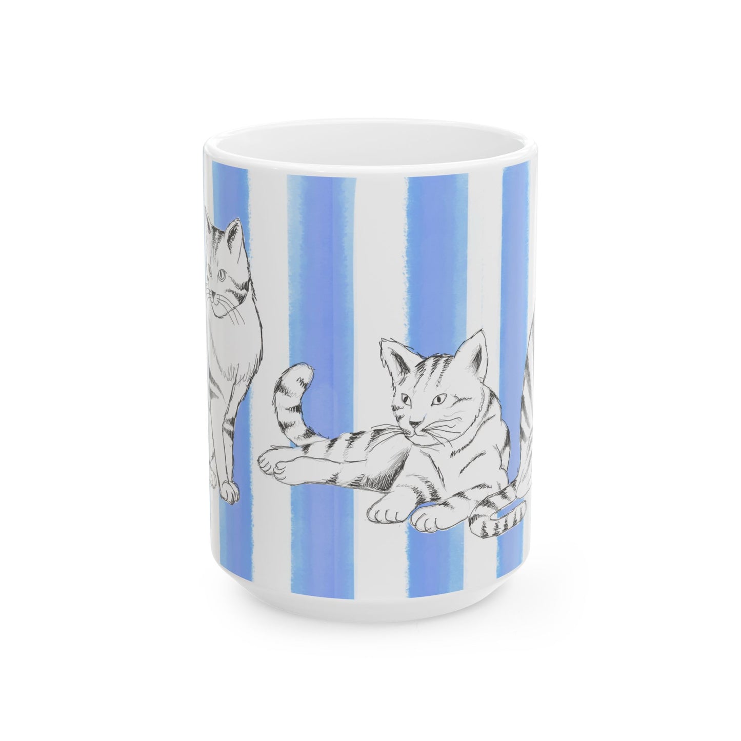Kitty Fun Mug with Periwinkle Blue Stripes