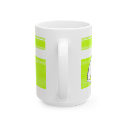 Mega Stripe Dogi Butterfly Flutter Ceramic Mug, (11oz, 15oz), Lime Teri