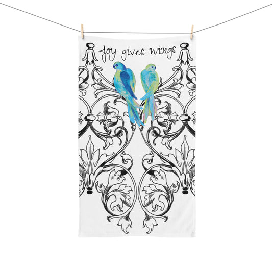 Hand Towel Wrought Iron Whimsy "Joy gives wings"