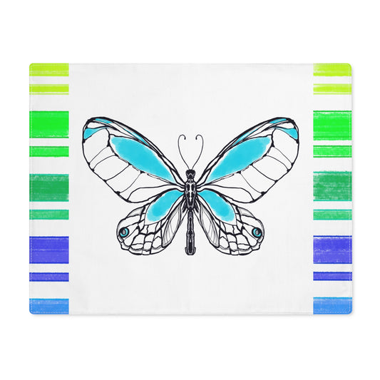 Butterfly Flutterstripe Placemat in Aqua with Multi-color Stripe Border (1 pc) cotton