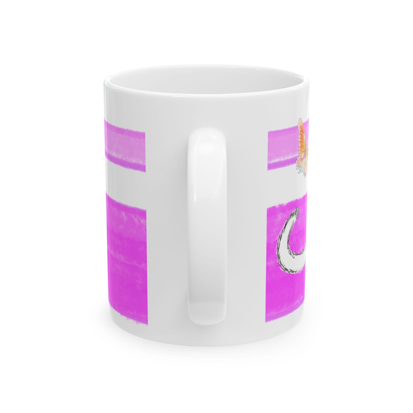 Mega Stripe Kitty Butterfly Flutter Ceramic Mug Purplish Pink