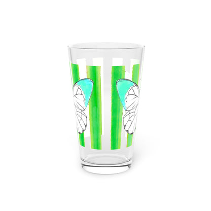 Butterfly Chroma Pint Glass in Bright Aqua with Dark Green Stripes